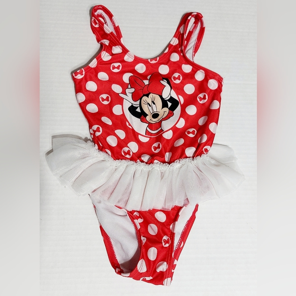 Disney Baby Minnie Mouse Polka‎ Dot Tulle Swimsuit 24M Red White One Piece